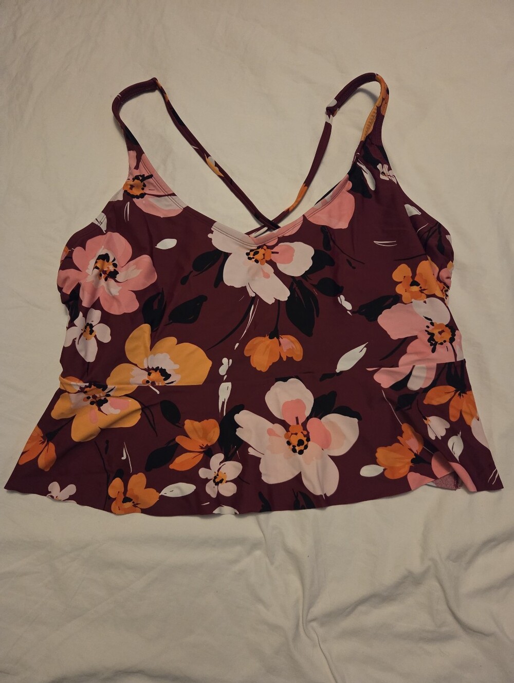 Womens Mynah Tankini Top Burgandy Floral Top Size XXL